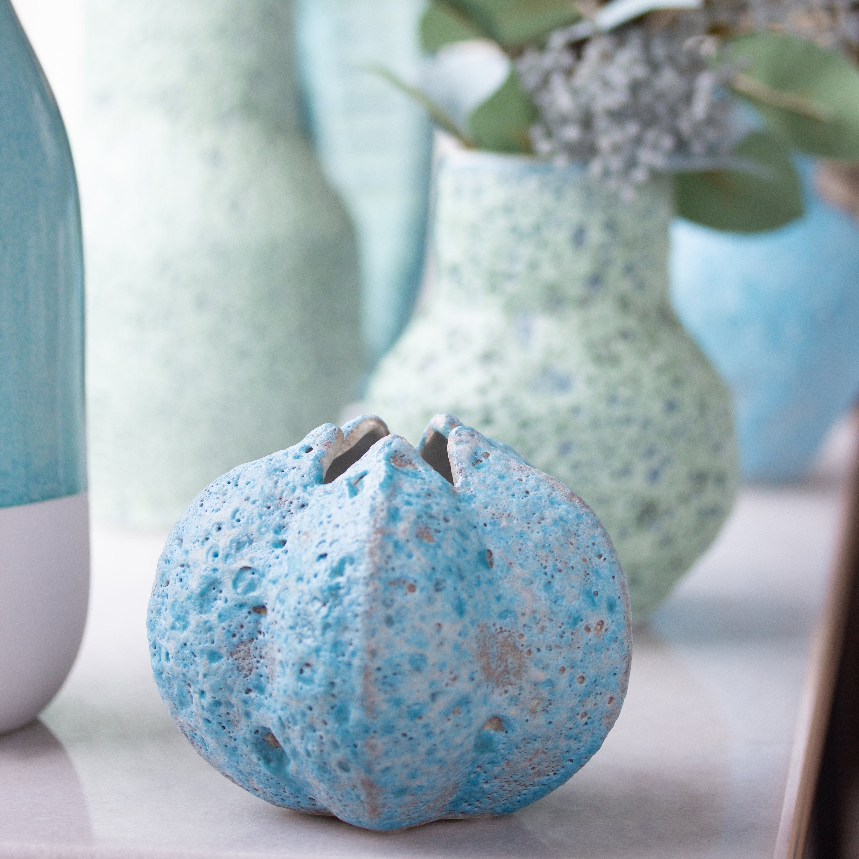 Tuscan Urchin Vase Azure Blue